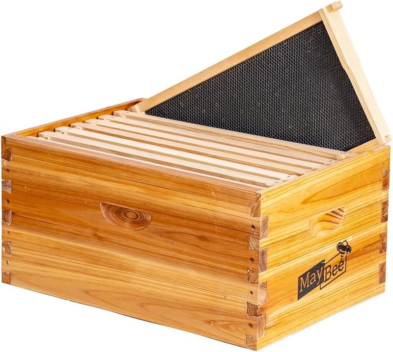 MayBee 8-Frame Beehive Box Langstroth Deep Brood Box Dipped in 100% Beeswax Includes Wooden Frames & Waxed Foundations (Unassembled) - Image 1